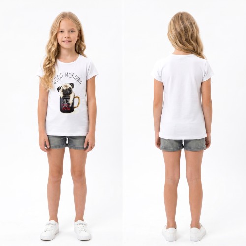 BLUZKA T-Shirt NADRUKI PIESEK Bawełna BIAŁA