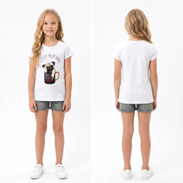 BLUZKA T-Shirt NADRUKI PIESEK Bawełna BIAŁA