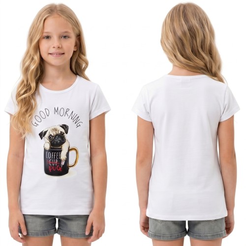 BLUZKA T-Shirt NADRUKI PIESEK Bawełna BIAŁA