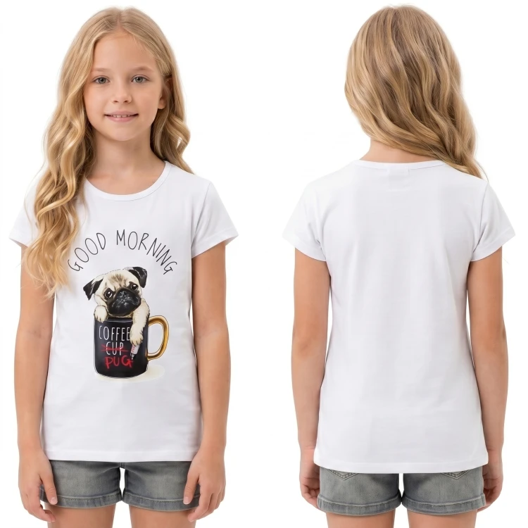 BLUZKA T-Shirt NADRUKI PIESEK Bawełna BIAŁA