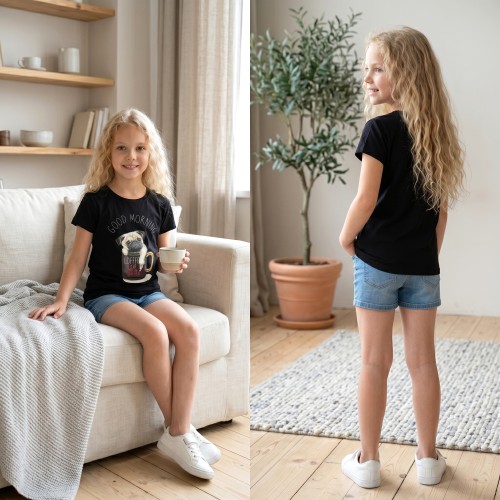 BLUZKA T-Shirt NADRUKI PIESEK Bawełna CZARNA