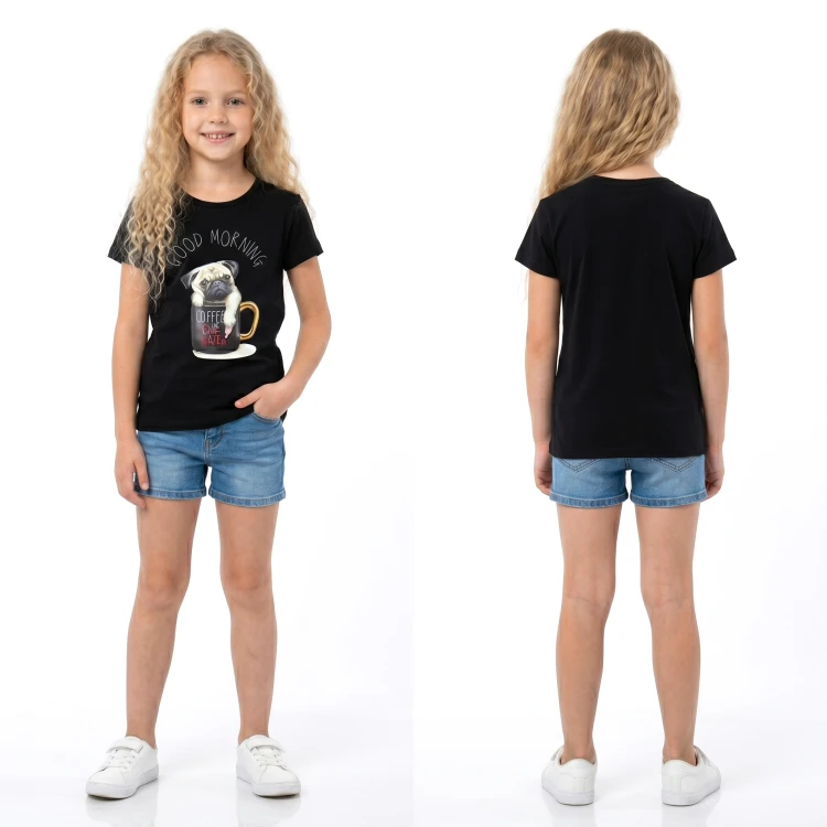 BLUZKA T-Shirt NADRUKI PIESEK Bawełna CZARNA