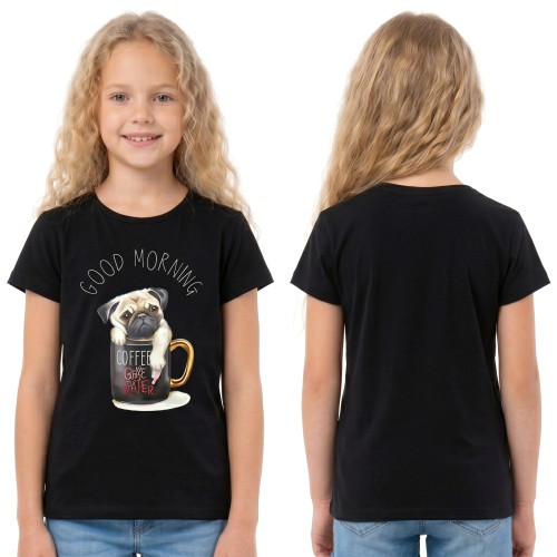 BLUZKA T-Shirt NADRUKI PIESEK Bawełna CZARNA