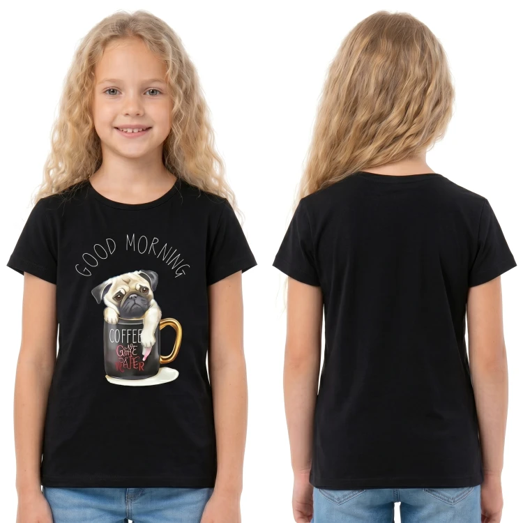 BLUZKA T-Shirt NADRUKI PIESEK Bawełna CZARNA