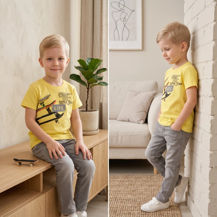 T-SHIRT Bluzka Z NADRUKIEM Deskorolka BAWEŁNA Żółta