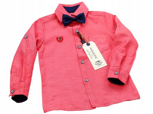 BREEZE Boys Elegancka KOSZULA Z MUCHĄ Koralowa