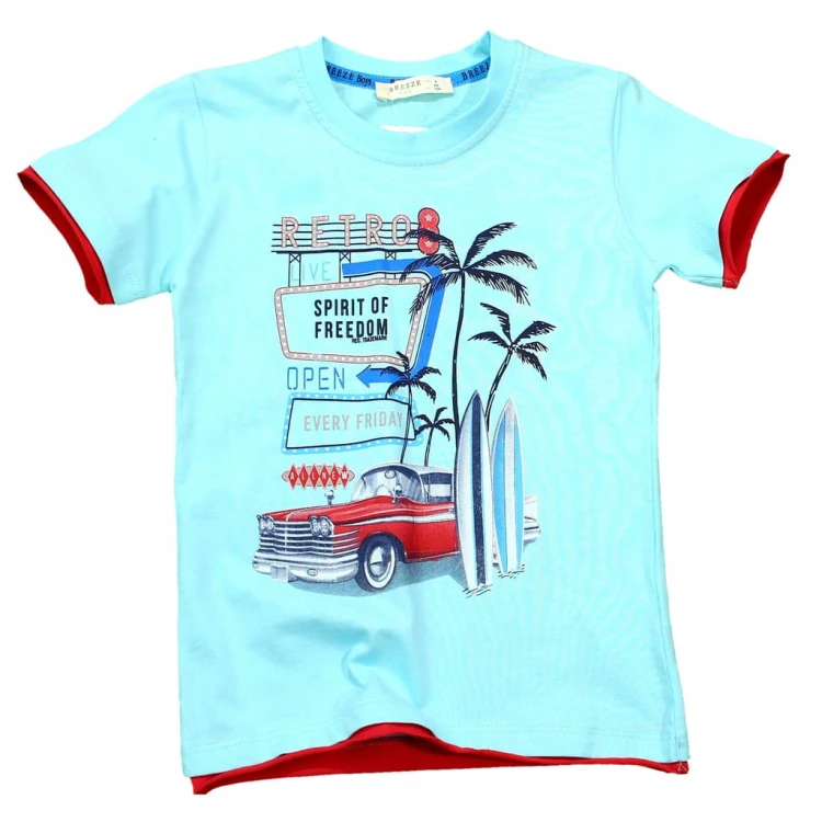 T-SHIRT Bluzka BAWEŁNA Retro Auto RĘKAWEK