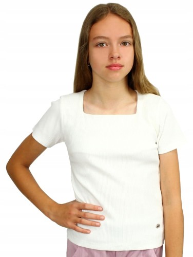 Bluzka PRĄŻKOWANA Dzianina DEKOLT Caro BIAŁA