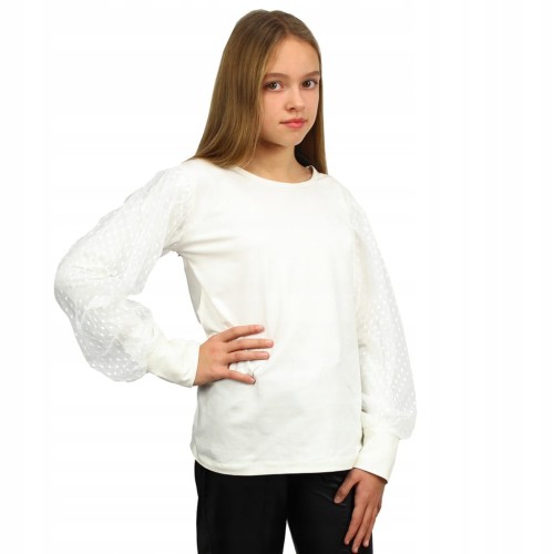 ELEGANCKA Bluzka TIULOWE Rękawy GROSZKI Szkoła