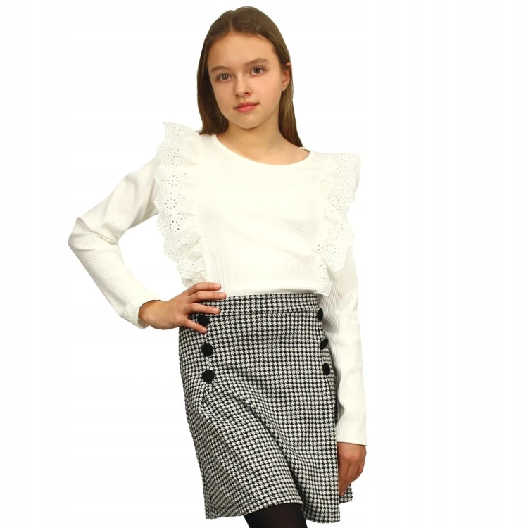ELEGANCKA Bluzka FALBANKI Prążkowana RĘKAW