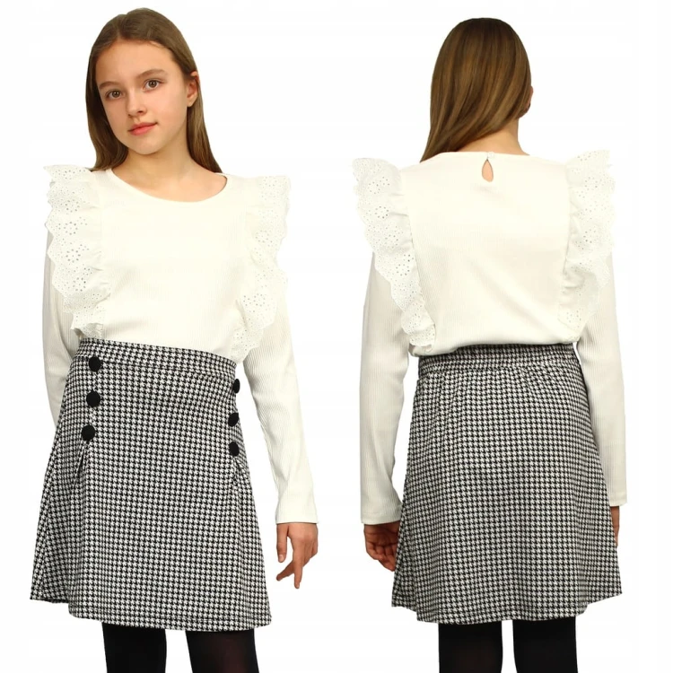 ELEGANCKA Bluzka FALBANKI Prążkowana RĘKAW