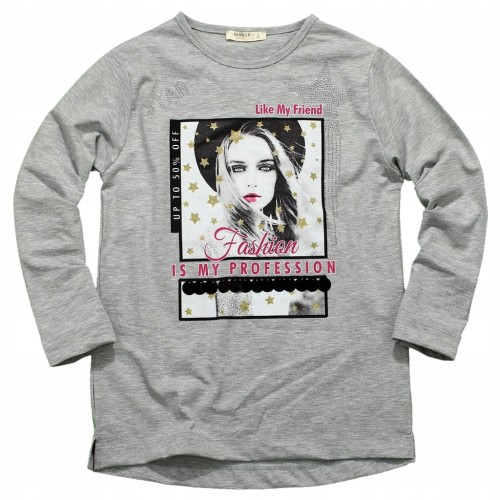 Bluzka BAWEŁNA Nadruk LONGSLEEVE Cekiny BROKAT