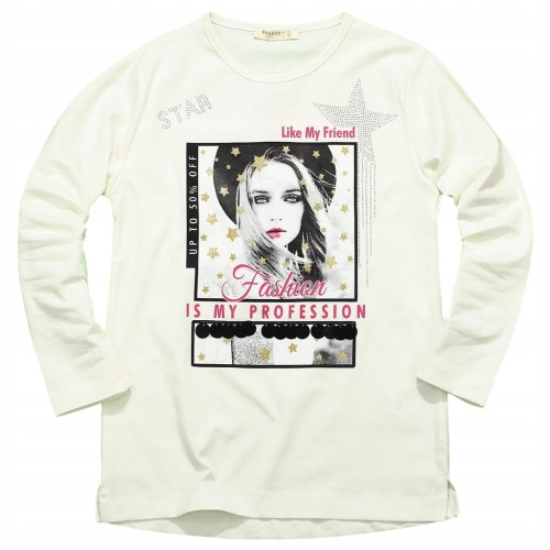 Bluzka BAWEŁNA Nadruk LONGSLEEVE Cekiny BROKAT