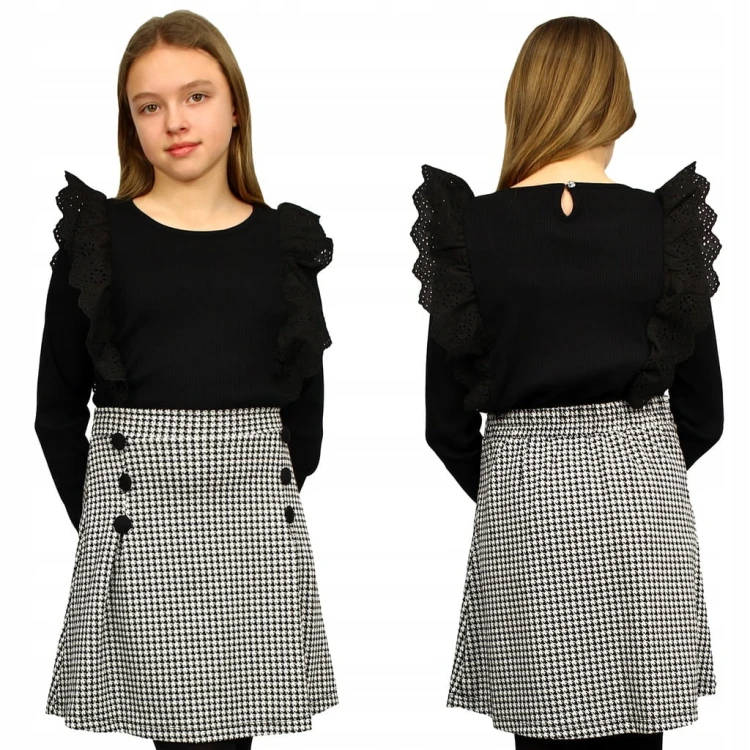 ELEGANCKA Bluzka FALBANKI Prążkowana RĘKAW