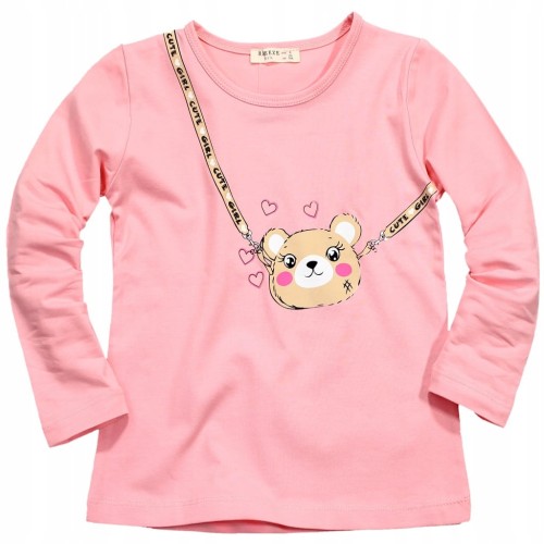 Bluzka NADRUK Miś Torebka LONGSLEEVE Rękaw