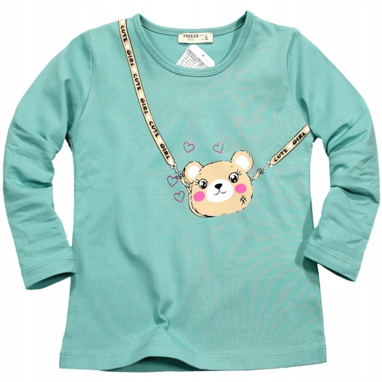 Bluzka NADRUK Miś Torebka LONGSLEEVE Rękaw