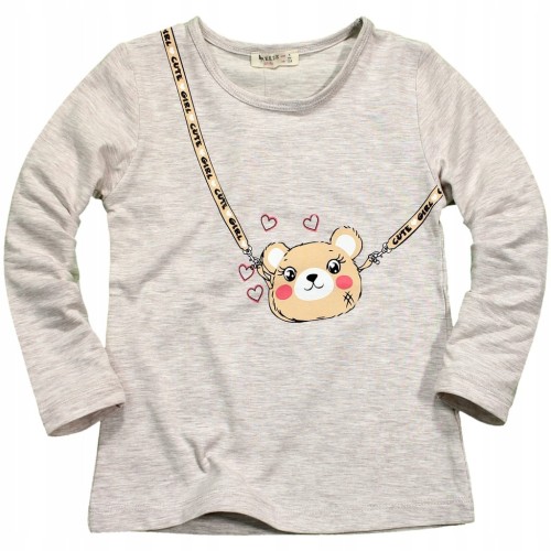 Bluzka NADRUK Miś Torebka LONGSLEEVE Rękaw