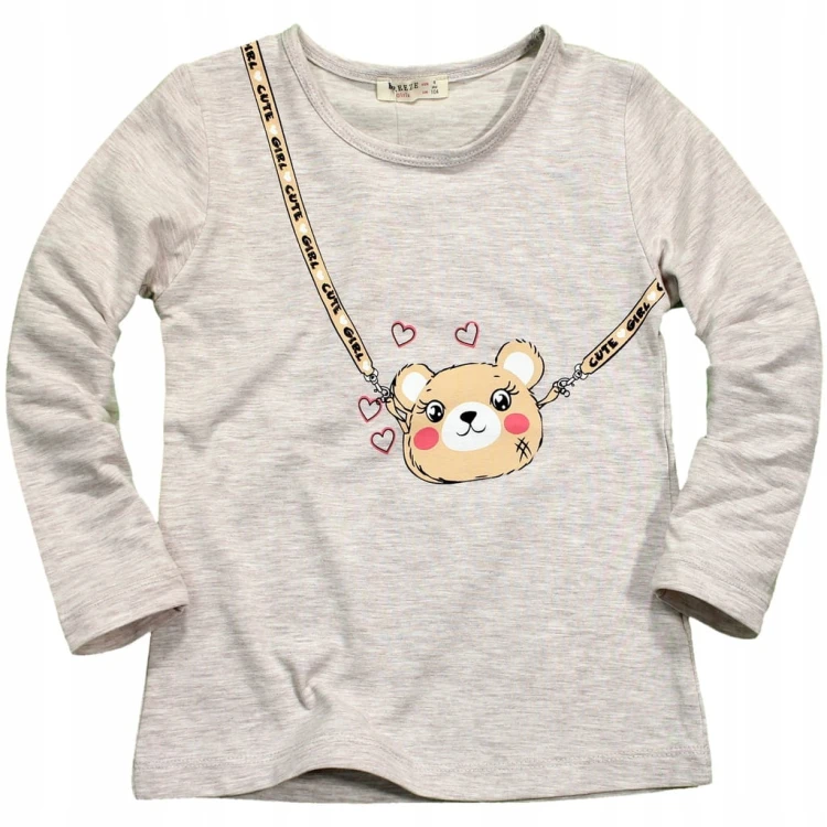 Bluzka NADRUK Miś Torebka LONGSLEEVE Rękaw