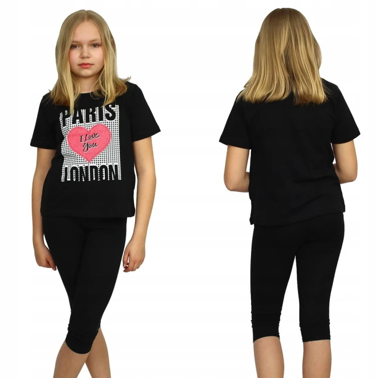 BLUZKA T-Shirt BAWEŁNA Nadruki SERCE Czarna