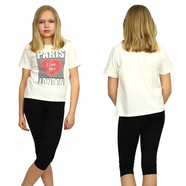 BLUZKA T-Shirt BAWEŁNA Nadruki SERCE Ecru