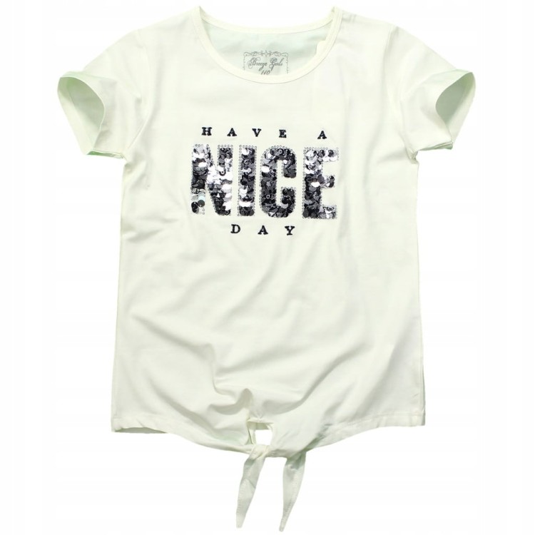 T-SHIRT Bluzka WIĄZANA Cekiny Z NADRUKIEM