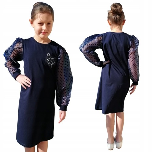 ELEGANCKA Sukienka TIULOWE Rękawy BUFKI GRANAT