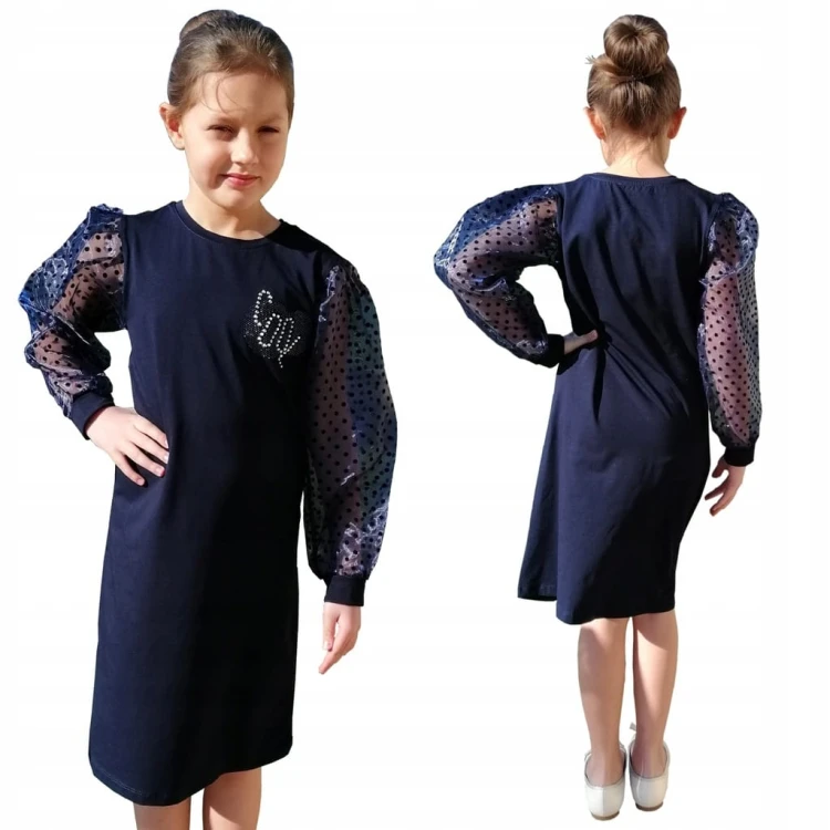 ELEGANCKA Sukienka TIULOWE Rękawy BUFKI GRANAT