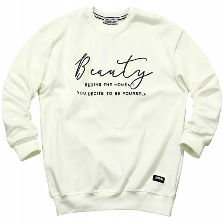 BLUZA Dresowa Z NAPISEM 3D Wygodna ECRU