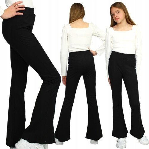 SPODNIE Dresowe BOOTCUT Prążkowane DZWONY Flare CZARNE