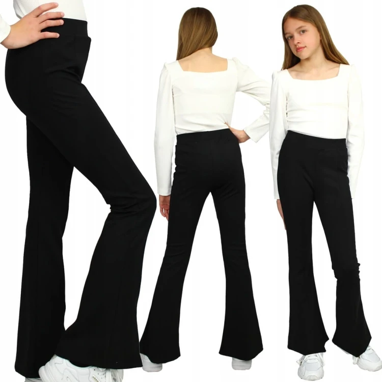 SPODNIE Dresowe BOOTCUT Prążkowane DZWONY Flare CZARNE