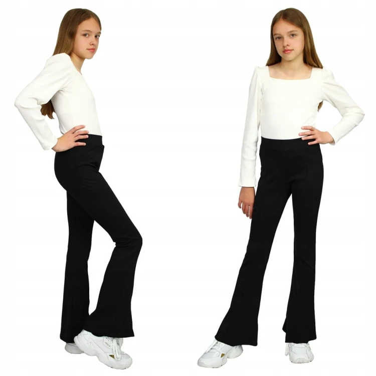 SPODNIE Dresowe BOOTCUT Prążkowane DZWONY Flare CZARNE