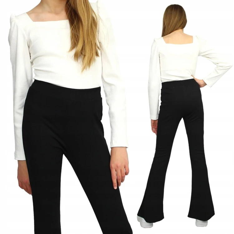SPODNIE Dresowe BOOTCUT Prążkowane DZWONY Flare CZARNE
