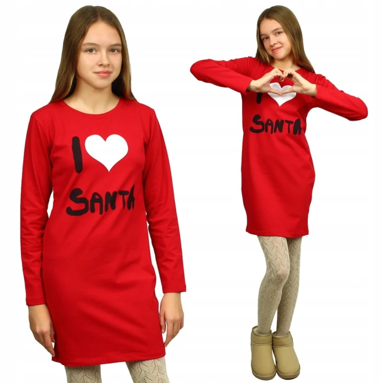 SUKIENKA Tuba ŚWIĘTA Mikołajki LOVE SANTA Bawełna CZERWONA