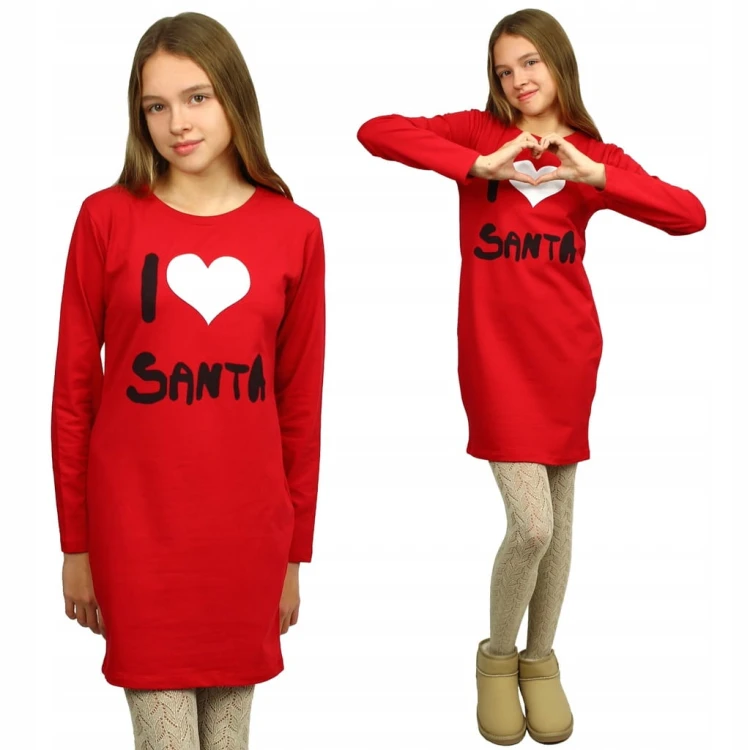 SUKIENKA Tuba ŚWIĘTA Mikołajki LOVE SANTA Bawełna CZERWONA