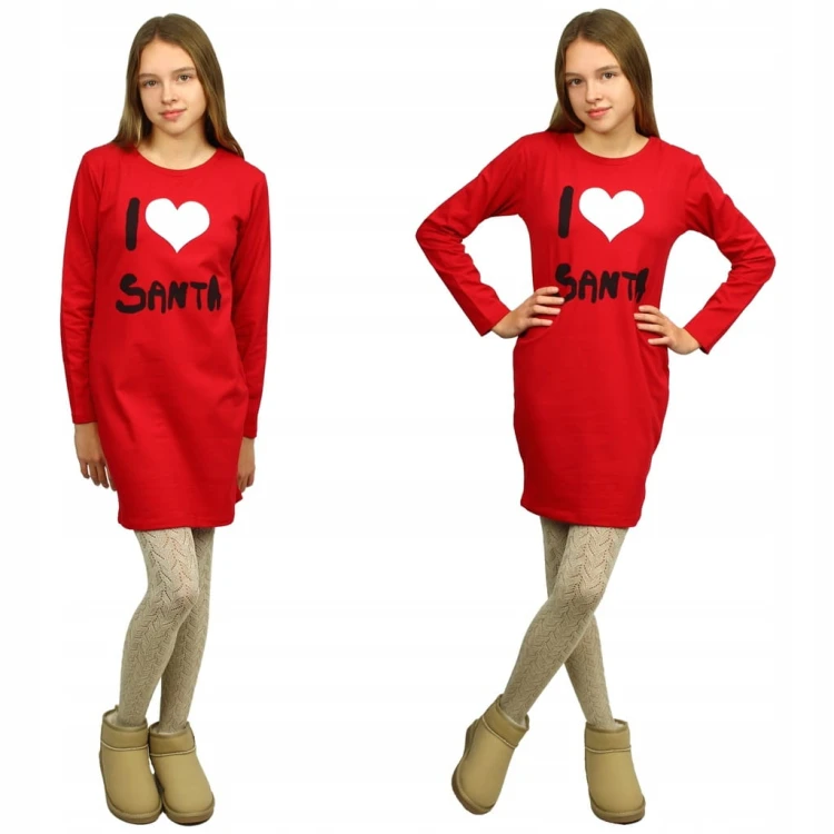 SUKIENKA Tuba ŚWIĘTA Mikołajki LOVE SANTA Bawełna CZERWONA