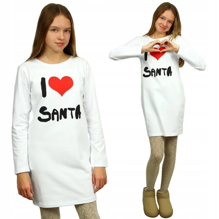 SUKIENKA Tuba ŚWIĘTA Mikołajki LOVE SANTA Bawełna BIAŁA