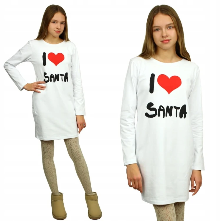 SUKIENKA Tuba ŚWIĘTA Mikołajki LOVE SANTA Bawełna BIAŁA