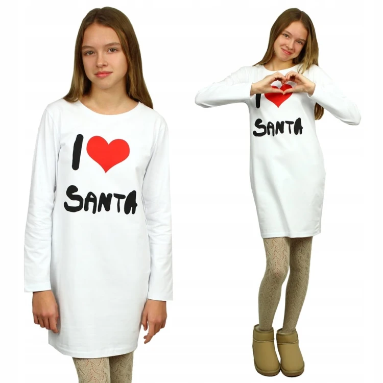 SUKIENKA Tuba ŚWIĘTA Mikołajki LOVE SANTA Bawełna BIAŁA