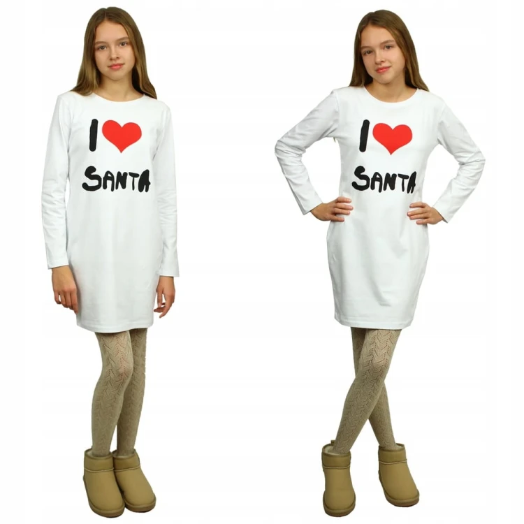 SUKIENKA Tuba ŚWIĘTA Mikołajki LOVE SANTA Bawełna BIAŁA